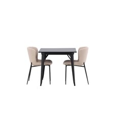 ebuy24 Tempe eethoek tafel zwart en 2 Modesto stoelen beige.