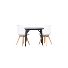 ebuy24 Tempe eethoek tafel zwart en 2 Edvin stoelen transparant.