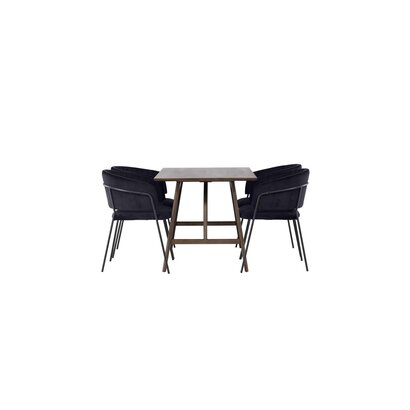 ebuy24 Kaseidon eethoek tafel bruin en 4 Selma stoelen zwart.