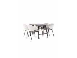 ebuy24 Kaseidon eethoek tafel bruin en 4 Evelina stoelen grijs.