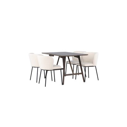 ebuy24 Kaseidon eethoek tafel bruin en 4 Edina stoelen wit.