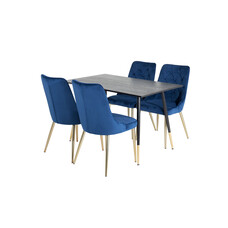 ebuy24 Dipp120x85BLBR eethoek eetkamertafel zwart en 4 Velvet Deluxe eetkamerstal velours blauw, messing decor.