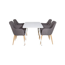 ebuy24 Polar120X80WHWH eethoek eetkamertafel wit en 4 Comfort eetkamerstal grijs, eik decor.