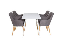 ebuy24 Polar120X80WHWH eethoek eetkamertafel wit en 4 Comfort eetkamerstal grijs, eik decor.