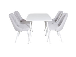 ebuy24 Polar120X80WHWH eethoek eetkamertafel wit en 4 Velvet Deluxe eetkamerstal lichtgrijs, wit.