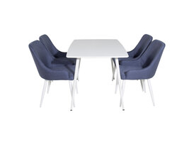 ebuy24 Polar120X80WHWH eethoek eetkamertafel wit en 4 Plaza eetkamerstal blauw, wit.