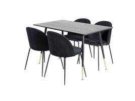 ebuy24 Dipp120x85BLBR eethoek eetkamertafel zwart en 4 Wrinkles eetkamerstal velours zwart.