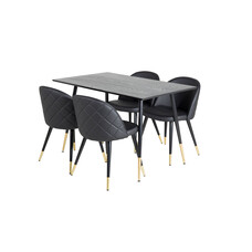 ebuy24 Dipp120x85BLBR eethoek eetkamertafel zwart en 4 Velvet eetkamerstal PU kunstleer zwart.