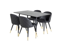 ebuy24 Dipp120x85BLBR eethoek eetkamertafel zwart en 4 Velvet eetkamerstal PU kunstleer zwart.