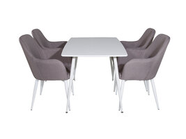 ebuy24 Polar120X80WHWH eethoek eetkamertafel wit en 4 Comfort eetkamerstal grijs, wit.