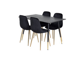 ebuy24 Dipp120x85BLBR eethoek eetkamertafel zwart en 4 Polar eetkamerstal velours zwart, messing decor.