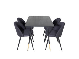 ebuy24 Dipp120x85BLBR eethoek eetkamertafel zwart en 4 Velvet eetkamerstal zwart.