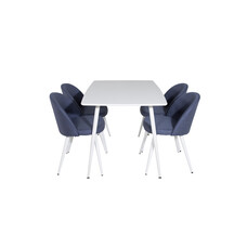 ebuy24 Polar120X80WHWH eethoek eetkamertafel wit en 4 Velvet eetkamerstal blauw.