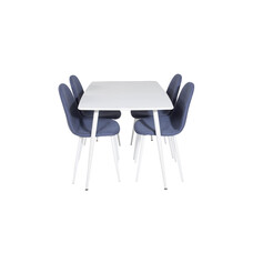 ebuy24 Polar120X80WHWH eethoek eetkamertafel wit en 4 Polar eetkamerstal blauw, wit.