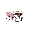 ebuy24 Estelle eethoek eetkamertafel marmer wit en 4 Velvet eetkamerstal velours roze, zwart.