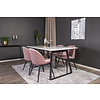 ebuy24 Estelle eethoek eetkamertafel marmer wit en 4 Velvet eetkamerstal velours roze, zwart.