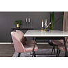 ebuy24 Estelle eethoek eetkamertafel marmer wit en 4 Velvet eetkamerstal velours roze, zwart.