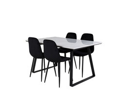 ebuy24 Estelle eethoek eetkamertafel marmer wit en 4 Polar Diamond eetkamerstal velours zwart.