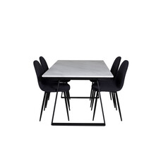 ebuy24 Estelle eethoek eetkamertafel marmer wit en 4 Polar eetkamerstal zwart.