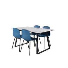 ebuy24 Estelle eethoek eetkamertafel marmer wit en 4 Arctic eetkamerstal blauw, zwart.