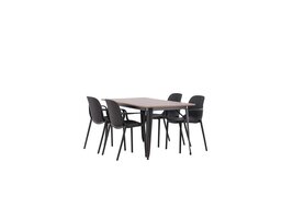 ebuy24 Tempe eethoek tafel okkernoot decor en 4 baltimore stoelen zwart.