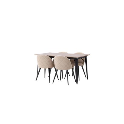 ebuy24 Tempe eethoek tafel okkernoot decor en 4 Velvet stoelen beige.