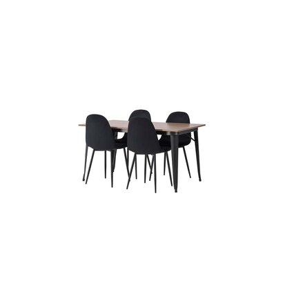 ebuy24 Tempe eethoek tafel okkernoot decor en 4 Polar stoelen zwart.