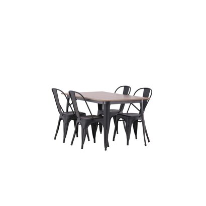 ebuy24 Tempe eethoek tafel okkernoot decor en 4 Tempe stoelen zwart.