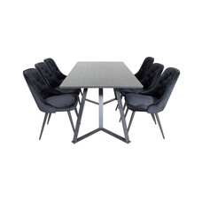 ebuy24 MarinaBLBL eethoek eetkamertafel zwart en 6 Velvet Deluxe eetkamerstal velours zwart.