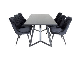 ebuy24 MarinaBLBL eethoek eetkamertafel zwart en 6 Velvet Deluxe eetkamerstal velours zwart.