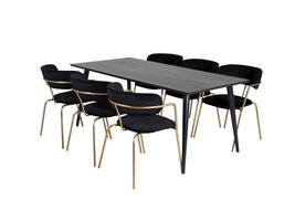 ebuy24 Dipp180x90BLBL eethoek eetkamertafel zwart en 6 Arrow eetkamerstal velours zwart.