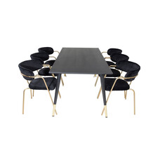 ebuy24 Dipp180x90BLBR eethoek eetkamertafel zwart en 6 Arrow eetkamerstal velours zwart.