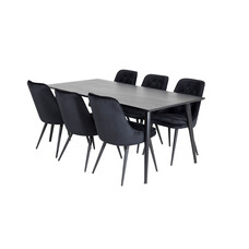 ebuy24 Dipp180x90BLBL eethoek eetkamertafel zwart en 6 Velvet Deluxe eetkamerstal velours zwart.