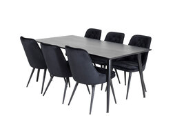 ebuy24 Dipp180x90BLBL eethoek eetkamertafel zwart en 6 Velvet Deluxe eetkamerstal velours zwart.