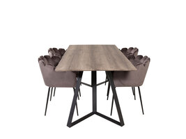 ebuy24 MarinaGRBL eethoek eetkamertafel el hout decor grijs en 4 Limhamn eetkamerstal velours grijs.