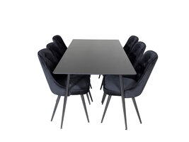 ebuy24 SilarBL180 eethoek eetkamertafel zwart en 6 Velvet Deluxe eetkamerstal velours zwart.