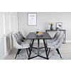 ebuy24 MarinaBLBL eethoek eetkamertafel zwart en 6 Velvet Deluxe eetkamerstal velours lichtgrijs.