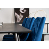 ebuy24 Dipp180x90BLBR eethoek eetkamertafel zwart en 6 Velvet Deluxe eetkamerstal velours blauw, messing decor.