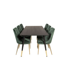 ebuy24 Dipp180x90BLBR eethoek eetkamertafel zwart en 6 Velvet Deluxe eetkamerstal velours groente, messing decor.