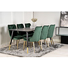 ebuy24 Dipp180x90BLBR eethoek eetkamertafel zwart en 6 Velvet Deluxe eetkamerstal velours groente, messing decor.