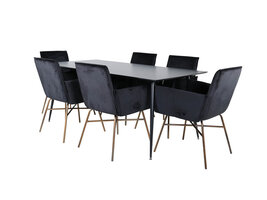 ebuy24 SilarBL180 eethoek eetkamertafel zwart en 6 Pippi eetkamerstal velours zwart.