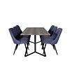 ebuy24 MarinaGRBL eethoek eetkamertafel el hout decor grijs en 6 Velvet Deluxe eetkamerstal blauw, zwart.