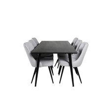 ebuy24 Dipp180x90BLBL eethoek eetkamertafel zwart en 6 Velvet Deluxe eetkamerstal lichtgrijs, zwart.