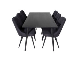 ebuy24 Dipp180x90BLBL eethoek eetkamertafel zwart en 6 Velvet Deluxe eetkamerstal zwart.