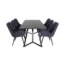 ebuy24 MarinaBLBL eethoek eetkamertafel zwart en 6 Velvet Deluxe eetkamerstal zwart.