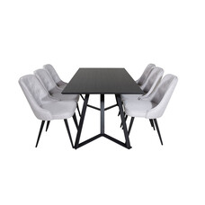 ebuy24 MarinaBLBL eethoek eetkamertafel zwart en 6 Velvet Deluxe eetkamerstal lichtgrijs, zwart.