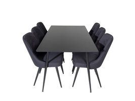 ebuy24 SilarBL180 eethoek eetkamertafel zwart en 6 Velvet Deluxe eetkamerstal zwart.