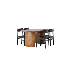 ebuy24 Isolde eethoek tafel naturel en 4 Montros stoelen zwart.