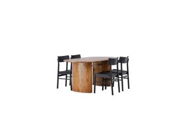 ebuy24 Isolde eethoek tafel naturel en 4 Montros stoelen zwart.