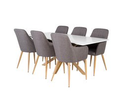 ebuy24 Piazza180x90WHNA eethoek eetkamertafel wit en 6 Comfort eetkamerstal grijs, eik decor.